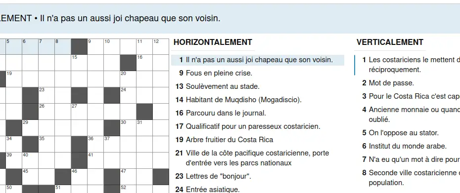 Mots croisés du concours cxulturel de Générations-Mouvement de la Sarthe